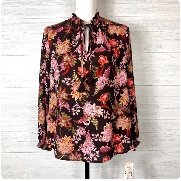 NANETTE Lepore Floral Blouse Tie Neck - Picture 1 of 11